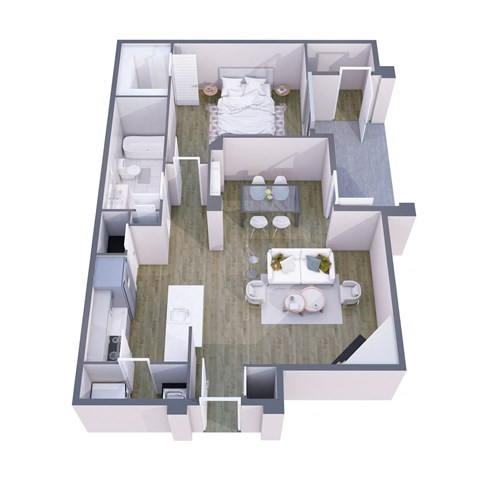 Floor plan for 1 bed, 1 bath, 796 sqft